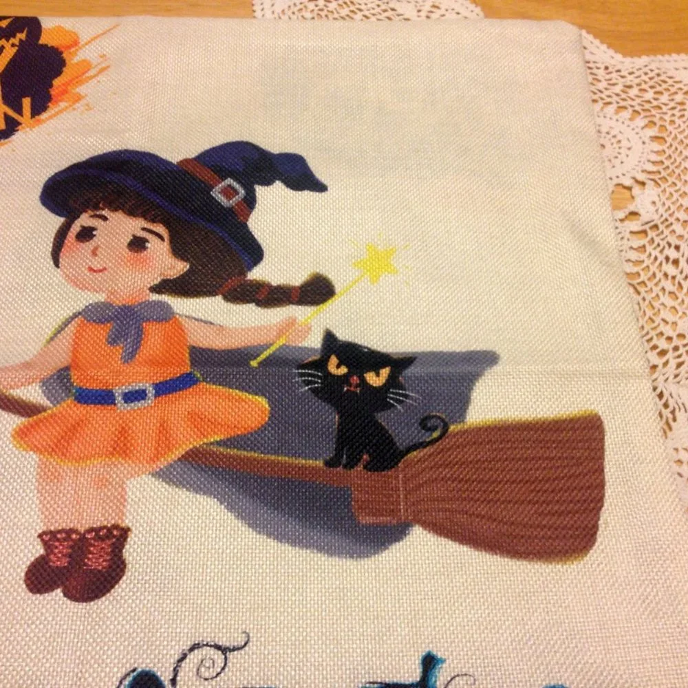 New Halloween Decorative Pillow Cover, cute witch on broom